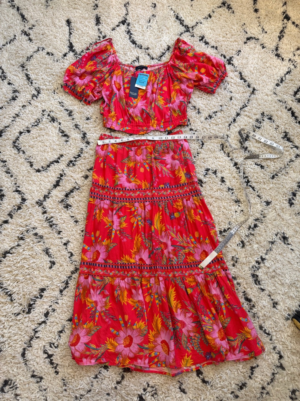 RACHEL Rachel Roy Red Tropical Print Maxi Skirt and top set